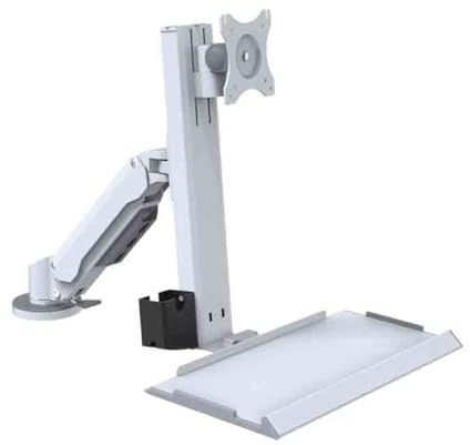 Work White Single Arm with Engineered Keyboard Mouse Tray Swivel Adjustable Monitor Stand Play