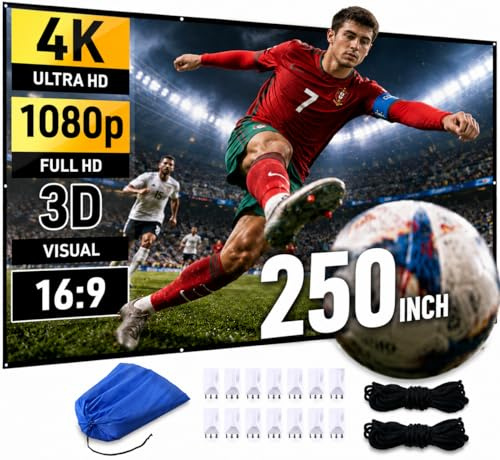 Japard 250 inch Projector Screen Outdoor Night Home Theater 4K Full HD | 3D 16:9 Double-Sided Projection Foldable Portable Wall Mount Hanging Extra Large Outside Party Indoor Canvas