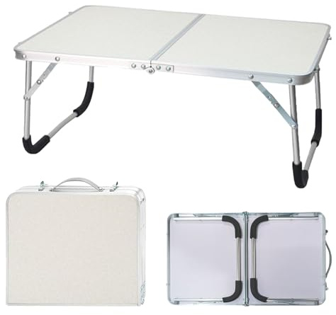 GANILITY Kleiner Klapptisch, 61 x 40 x 26 cm Aluminium Laptoptisch Klappbar, Tragbar Betttablett Klappbar mit Griff, Campingtisch kleinklappbar, für Picknicks und Camping, Weiß