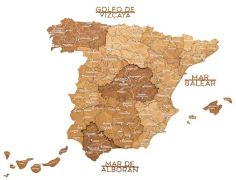 Enjoy The Wood Decoracion de Pared en 3D de Madera - Mapa España Para Marcar Viajes Hecho a Mano con Pines - Idea de Regalos para Viajeros Mapa de España (Oak, XL, Sin marco)