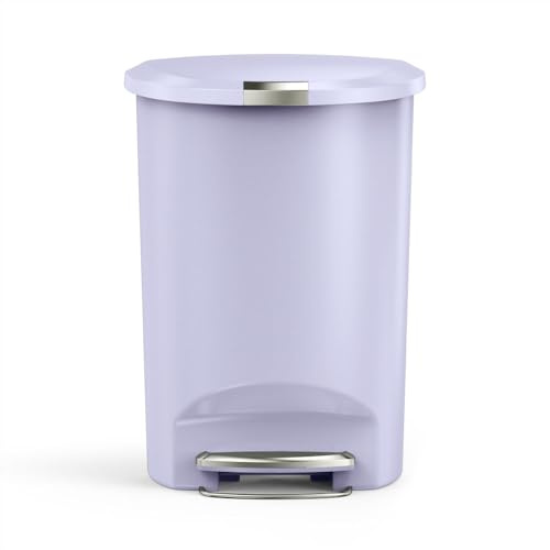 simplehuman Semi-Round Pedal Bin, 50L Kitchen Bin, Studio Edition, Pet-Proof Slide Lock, 150,000-Step Pedal, Lid Shox® Silent Close, Lilac Plastic