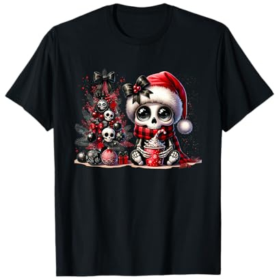 Joli Squelette tête de Mort Noël Gothique Sapin de Noël T-Shirt
