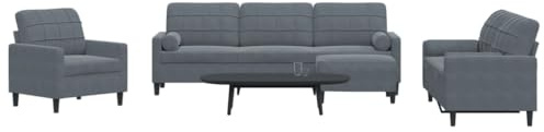 Mandloder Ensemble de canapé 4 pièces en velours gris foncé avec coussins, traversins et repose-pieds - Design moderne - Canapés confortables pour la maison
