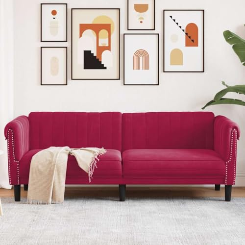 Yisssmeng 3-Sitzer Sofa Weinrot Samt 203 x 77 x 74 cm Modernes Wohnzimmer Couch mit Tragkraft 330 kg, Komfortable Polsterliege für Living Room & Büro