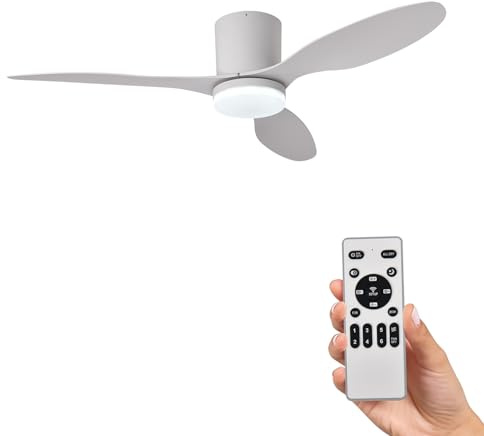 Ventilatore da Soffitto con Luce e Telecomando 106cm (42), Motore DC Silenzioso, 3 Pale in ABS Effetto Legno, Luce LED Dimmerabile CCT, Basso Consumo per Camera da Letto e Soggiorno, (bianco）