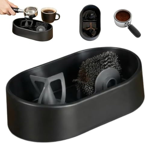 Electric Automatic Knock Box Cleaner, Coffee Portafilter Cleaning Kit with Holder, Cleaning Brush, Grounds Tray, Automatic Knock Box Cleaner for Household Kitchen Workplace