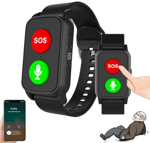NOOGRRFA Sturzerkennungsuhr Für Senioren, SOS-Taste, GPS-Tracking-Armband,Mit Herzfrequenz- Und Temperaturmessung, Ip67 Wasserdicht,Für Patienten Mit Demenz, Alzheimer Black