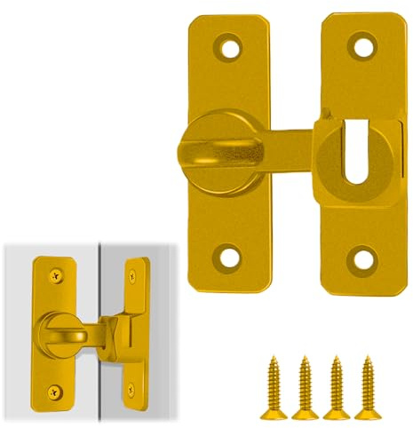 Aluminum Alloy Door Lock, 90/180 Degree Universal Door Latch Gold Flip Lock with Screws for Bathroom, Bedroom, Cabinet, Shed, Patio Doors Locks and Gate Security