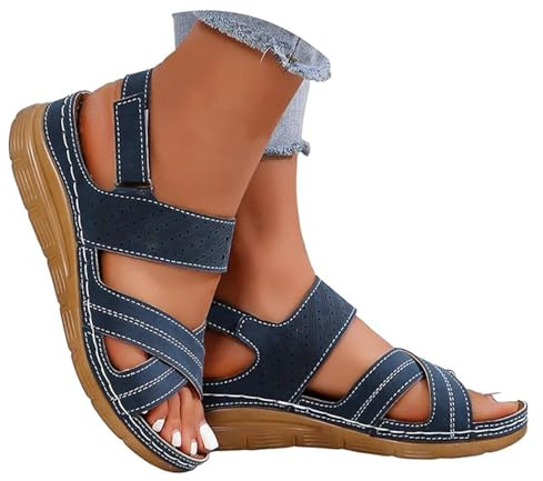 ZTFYKLIN Sandalias Senderismo Mujer Ortopédicas Para Con Fascitis Plantar, Planas Y Soporte De Verano Al, Masaje (Navy, 38) Yute 38 Bio Piel Alpargatas Cuña Fucsia Cangrejeras Vestir Zapatos