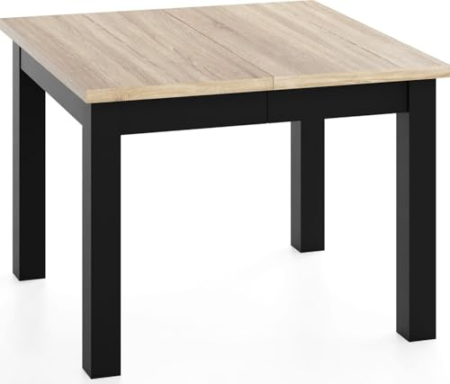 WFL GROUP Quadratischer Esstisch Ausziehbar 100 bis 300 cm – Verlängerbar, für 4-14 Personen mit Schwarzen Holzbeinen – Tisch für Wohnzimmer & Esszimmer in Eiche Sonoma Hellbraun