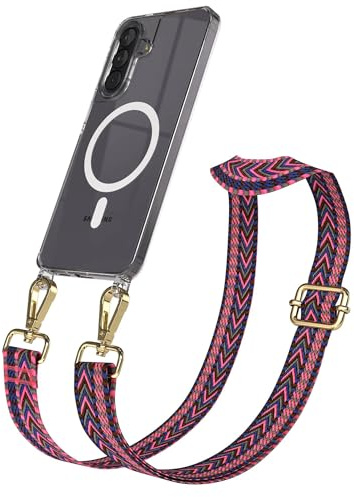 EAZY CASE Handykette - Verstellbares Taschenband kompatibel mit Galaxy A57, Schulterriemen, Handykordel mit Silikon Hülle, Qi Charging kompatibel, Umhängetasche, Pink Blau Gold