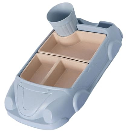 Service de table en forme de voiture pour cuisine, table à manger, plateau en fibre de plastique pour assiettes séparées, couverts, gobelets à eau (bleu clair, 30,6 x 19 x 5 cm)