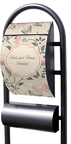 Banjado® Stand Briefkasten in Hammerschlag-Optik in Größe 150x47x22cm mit Motiv WT Erwachen - Briefkasten mit Standfuß/Postkasten freistehend als Standbriefkasten mit Zeitungsfach