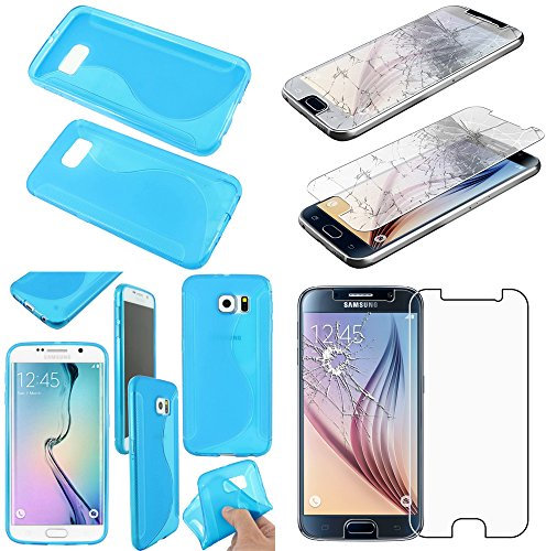 ebestStar - kompatibel mit Samsung Galaxy S6 Hülle SM-G920F, G920 TPU S-line Style Silikongel Handyhülle, Schutzhülle Case Cover, Blau + Panzer Schutz Glas