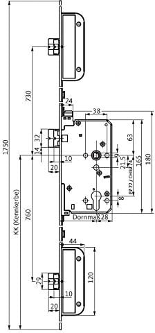 Fluchttür-Mehrfachverriegelung 2116 1-flg. Funk. E, rechts, rund,Edelstahl