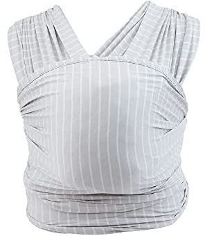 Ergobaby 8451970357816 Fular Aura Babytrage mit grauen Streifen, weich und atmungsaktiv, elastisch, für Neugeborene bis 11,3 kg
