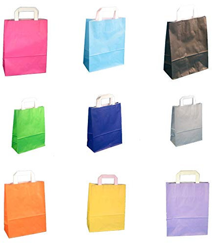 250 Papiertragetaschen Papiertüten Einkaufstüten Geschenktüten Papier 70-80g/m² 3 verschiedene Größen 9 Farben wählbar (Rosa/Pink, 18+8x22cm)