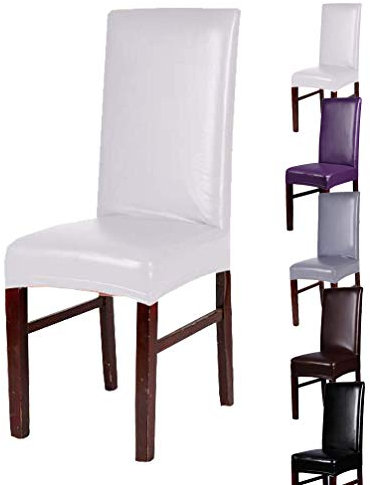 MINGZJ PU stuhlhussen 4er Set, wasserdicht und ölbeständig, Kunstleder elastisches Gewebe Stretch Stuhlbezug