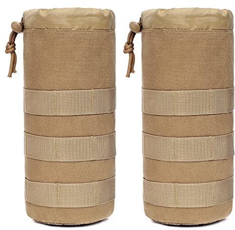 TRIWONDER Borsa Porta Borraccia Custodia per Borraccia Running Borsello Tattico Porta Borraccia da Cintura MOLLE Portaborraccia da Zaino Cinturone Tasca Tattica (A - Cachi - 2 Pezzi)