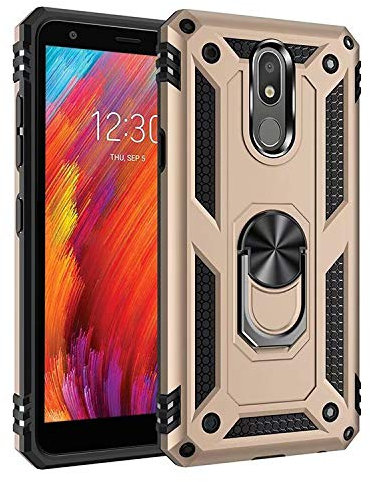 nh Custodia LG K10 2018/X415, Cover 360° Girevole Ring Armor Bumper TPU Case Magnetica Supporto Smartphone Silicone Custodie con Pellicola Protettiva per LG K10 2018/X415,Oro