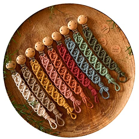 Makramee Schnullerkette aus Baumwolle & Holz – handgefertigte Baby Schnullerhalter – Natürlich, Sicher & Stilvoll – BPA-frei, Schadstofffrei, Neugeborene, Mädchen & Jungen