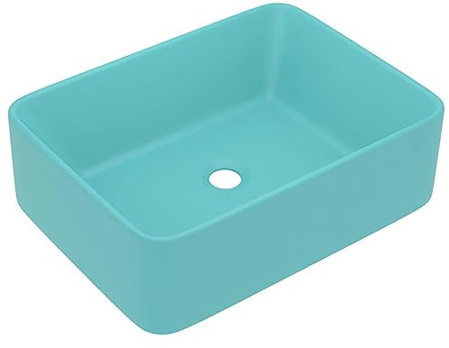 vidaXL Luxus Waschbecken mit Abflussloch Waschtisch Aufsatzwaschbecken Waschplatz Handwaschbecken Aufsatzwaschtisch Matt Hellgrün 41x30x12cm Keramik