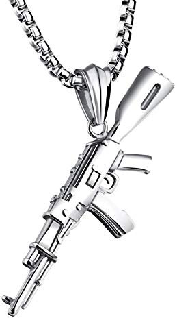 JewelryWe Halskette Herren Maschinenpistole Armee Gewehr Pistole Edelstahl Anhänger mit 22 Zoll Kette Hip Hop Schmuck für Männer Frauen Silber