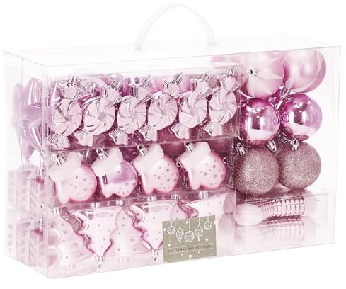 SPRINGOS Weihnachtskugeln 77 Stück, Rosa, bruchsicher, Baumschmuck, Weihnachten, Weihnachtsbaum-Arrangement, Stilvoll