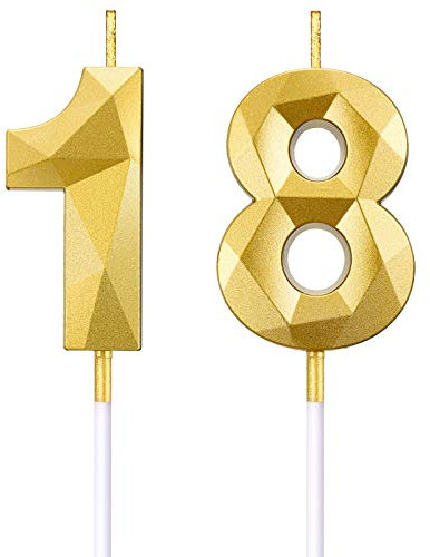 18. Geburtstag Nummer Kerzen 3D Diamant Form Kuchen Kerzen Zahl 18 Kuchen Topper Dekoration für Geburtstag Hochzeit Jahrestag Feier Lieferung, Gold