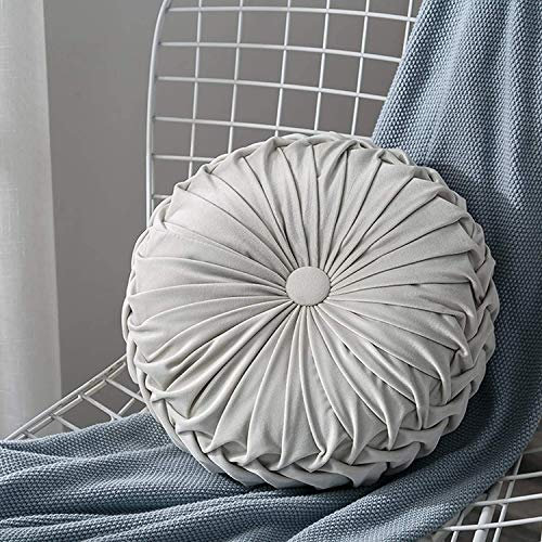 Bprtcra runde Samt-Kissen, plissiert, rundes Kissen, plissiert, gepolstert, Velours, handgefertigt für Haus, Sofa, Stuhl, Bett, Auto, 35 cm (weiß)