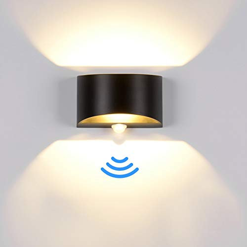 Wandleuchte Bewegungsmelder Innen 7W Warmweiß, LED Wandlampe Innen Up and Down Aluminium Innenleuchte, Nachtlicht Sensor für/Flur/Treppenhaus/Garage/Wohnzimmer