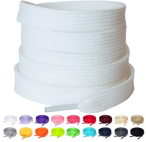 Olukssck Lacci Scarpe Piatti Colorati, [2 Paia] Stringhe Scarpe Resistenti Lacci da Ricambio per Scarpe Sportive, Scarponcini, per Adulti e Bambini - Larghezza 10 mm, off Bianco, 180cm