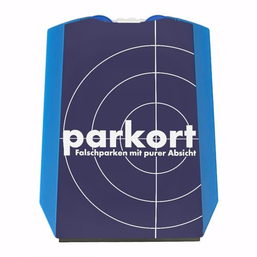 Parkort Parkscheibe mit witziger Krimi Parodie als Motiv und 2 Einkaufswagenchips Falschparken mit purer Absicht lustig zum Einkaufen mit dem Auto Shoppen Vorderseite gemäß StVO