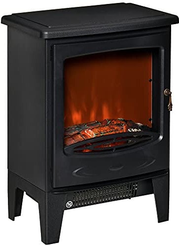 HOMCOM Electric Fireplace Stove, Free standing Fireplace Heater with Realistic LED Flame Effect, Overheat Safety Protection, 900W/1800W, Black