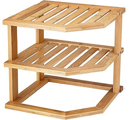 Unibos | 3 Tier Corner Plate Kitchen Cupboard Organiser Tidy Storage Rack, White, 24cm