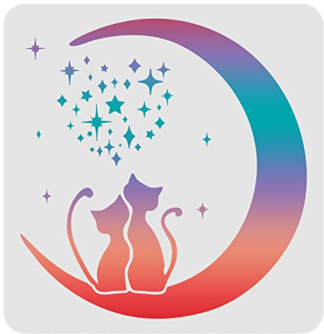 FINGERINSPIRE Moon Cat Stencils Template 30x30cm Kunststoff Moon Star Stencils Drawing Painting Stencils Cat Star Pattern Wiederverwendbare Stencils zum Malen auf Holz, Boden, Wand und Fliesen