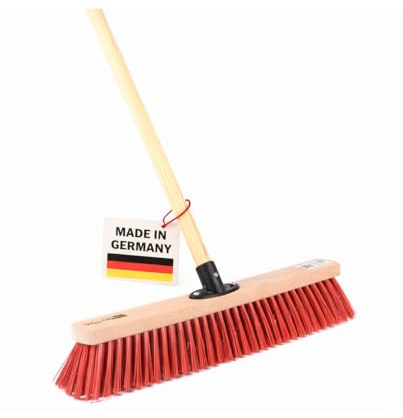 Profi Straßenbesen 40cm Breit mit Holzstiel 160cm Lang, Besen mit Stiel | Rote Elaston-Kunststoff-Borsten, Kehrbesen für Draußen, Für Haus Hof Garten Werkstatt