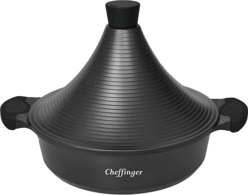 Cheffinger Fonte D'Aluminium Tajine Ø32cm Induction Silikongriffe Marmite Cuit-Vapeur Rôtissoire