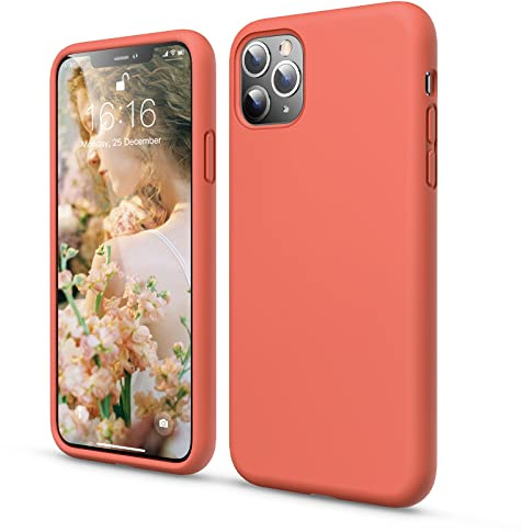 GOODVISH Coque iPhone 11 Pro Max Silicone Liquide 6,5 Pouces, Etui avec Doublure en Microfibre, Lèvre Surélevée pour Écran & Caméra, Case de Protection Complète, Rouge Orange