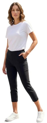 Roman Cropped Trousers for Women UK Ladies Capri Leggings Summer Pants Short Crop Stretch 3/4 Length Three Quarter Pedal Pusher Clothes Elasticated Bengaline Cut Off