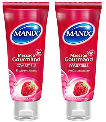 Manix - Lot de 2 Gel Massage Gourmand Comestible à la Fraise - 200ml