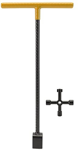 Industrial Grade 16 Inch Multi-Functional Utilities Key - 4-Way T Handle Water Shut Off Tool - Main Water Shut Off, Valves, Faucets (Yellow)