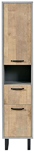 Home4You Hochschrank - Betondekor - Eiche rustikal Dekor - B 40 cm - 2 Türen - 1 Schublade