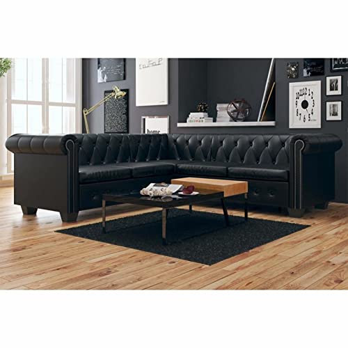 Tidyard Kunstleder 5-Sitzer Ecksofa Chesterfield Sofa Polstersofa Loungesofa Wohnzimmersofa Couch L-Form 205 x 205 x 73 cm Schwarz