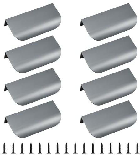 MOROBOR Finger Edge Pull, 8pcs Concealed Handle Modern Style Drawer Pulls, Aluminum Alloy Invisible Handle for Cabinet Hardware Drawer, 80mm/Matte Gray