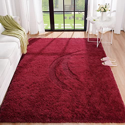 BENRON Flauschige Teppiche für Wohnzimmer, 12,7 x 20,3 cm, Weinrot, waschbar, große Flächen-Teppiche für Schlafzimmer, Esstisch, Büro, Kinderzimmer, waschbar, für den Innenbereich