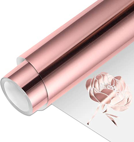 VINYL FROG Foil Heat Transfer Vinyl Metallic Chrome HTV Vinyl Rose Gold Iron on Vinyl 12inch x 10ft for Garment Bag Decoration and Other Fabric