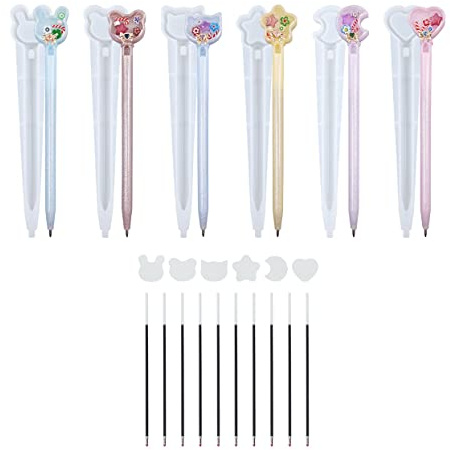 Yalulu 6 Stück Treibsand Stifte Silikonform Set, Stiftform Epoxidharz Formen, Kugelschreiber Gießform, Gießformen für DIY Stift Resin Crafting