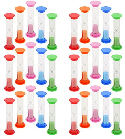 KEILEOHO Lot de 30 sabliers colorés de 2 Minutes, Sablier Minuterie avec 5 Sable coloré, pour Cadeau, décoration de Bureau à Domicile