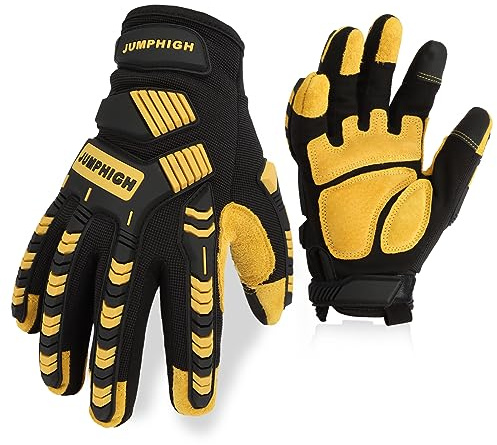 JUMPHIGH Impact Arbeitshandschuhe, Arbeitshandschuhe für Herren mit sicherer Passform, robuste mechanische Handschuhe mit Aufprallschutz und Vibrationsreduzierung, hohe Geschicklichkeit